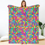 Rainbow Squares Pattern Print Blanket