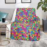 Rainbow Squares Pattern Print Blanket