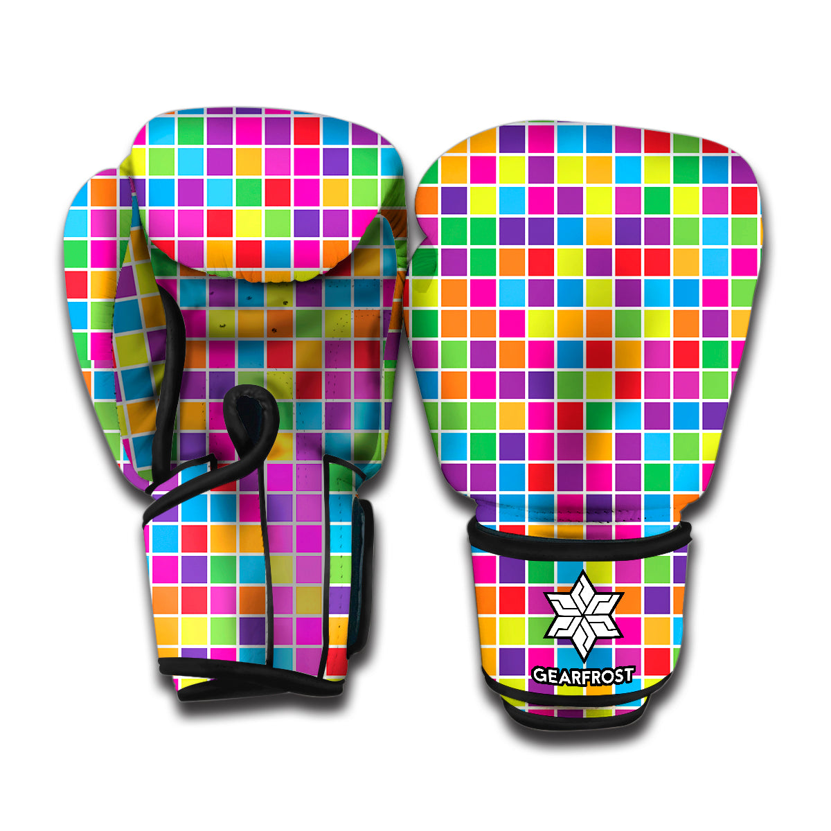 Rainbow Squares Pattern Print Boxing Gloves