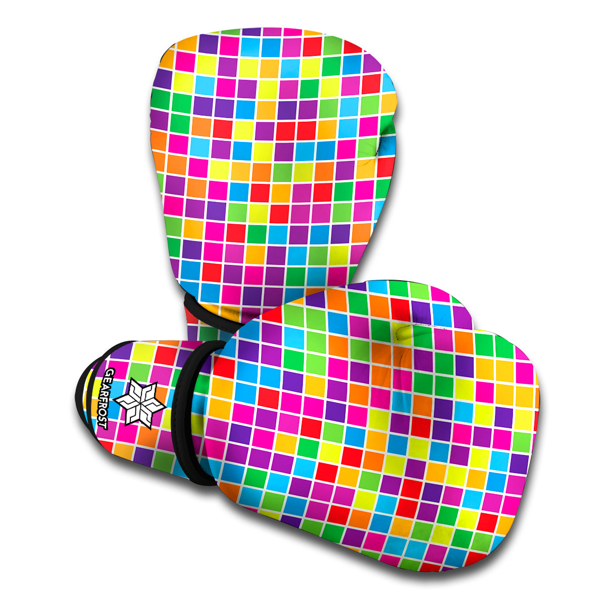 Rainbow Squares Pattern Print Boxing Gloves