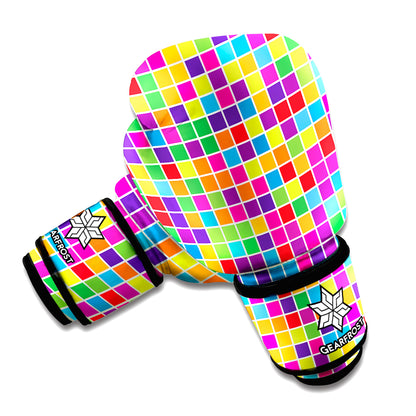 Rainbow Squares Pattern Print Boxing Gloves
