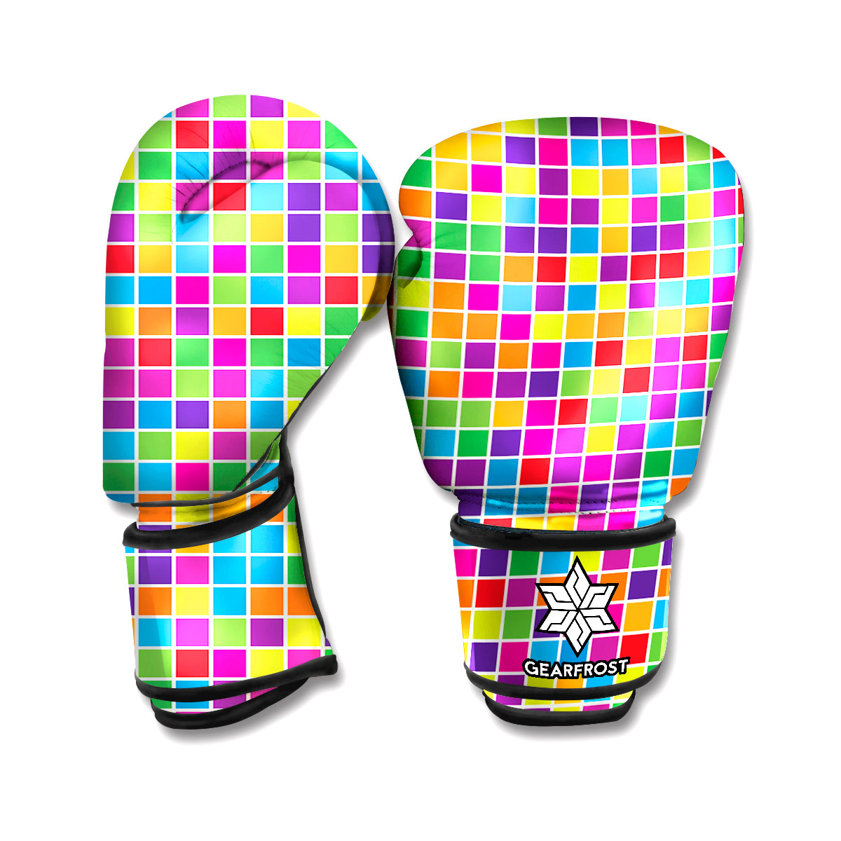 Rainbow Squares Pattern Print Boxing Gloves