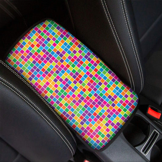 Rainbow Squares Pattern Print Car Center Console Cover