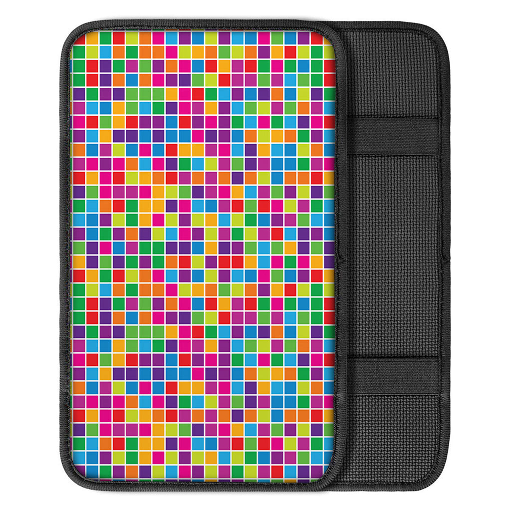 Rainbow Squares Pattern Print Car Center Console Cover