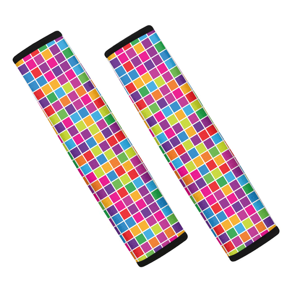 Rainbow Squares Pattern Print Car Seat Belt Covers