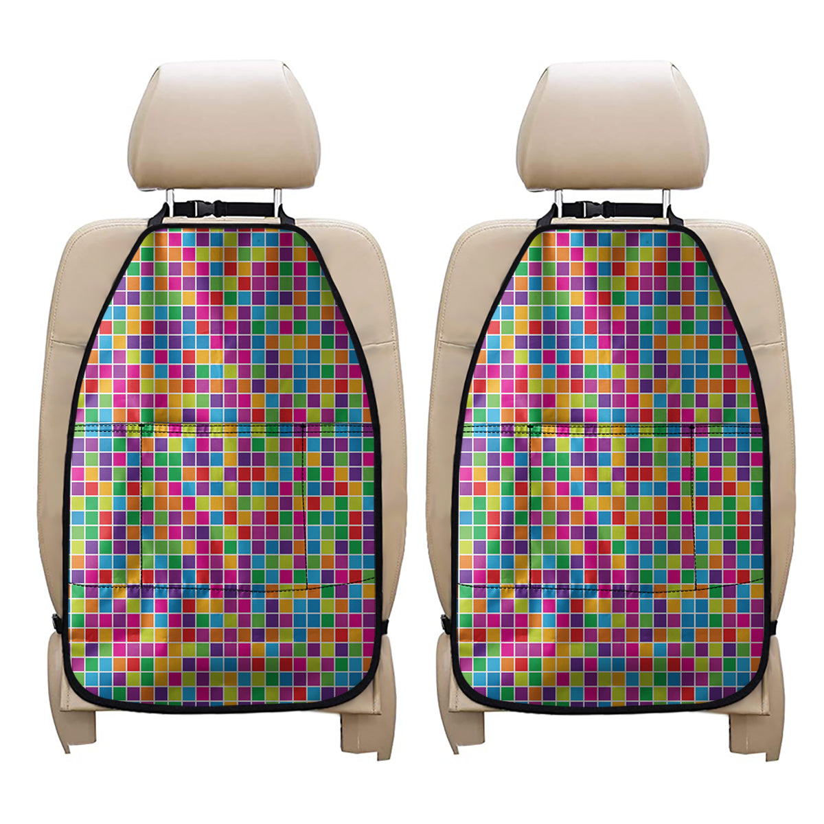 Rainbow Squares Pattern Print Car Seat Organizers