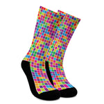 Rainbow Squares Pattern Print Crew Socks