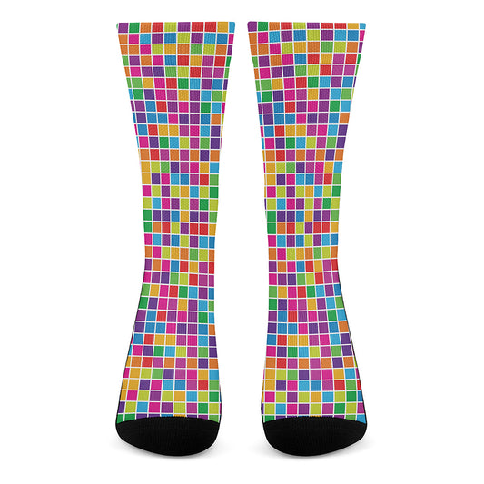 Rainbow Squares Pattern Print Crew Socks