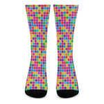 Rainbow Squares Pattern Print Crew Socks