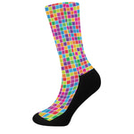 Rainbow Squares Pattern Print Crew Socks