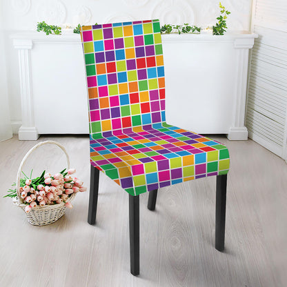 Rainbow Squares Pattern Print Dining Chair Slipcover