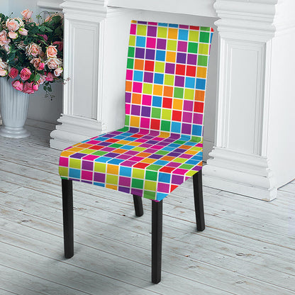 Rainbow Squares Pattern Print Dining Chair Slipcover