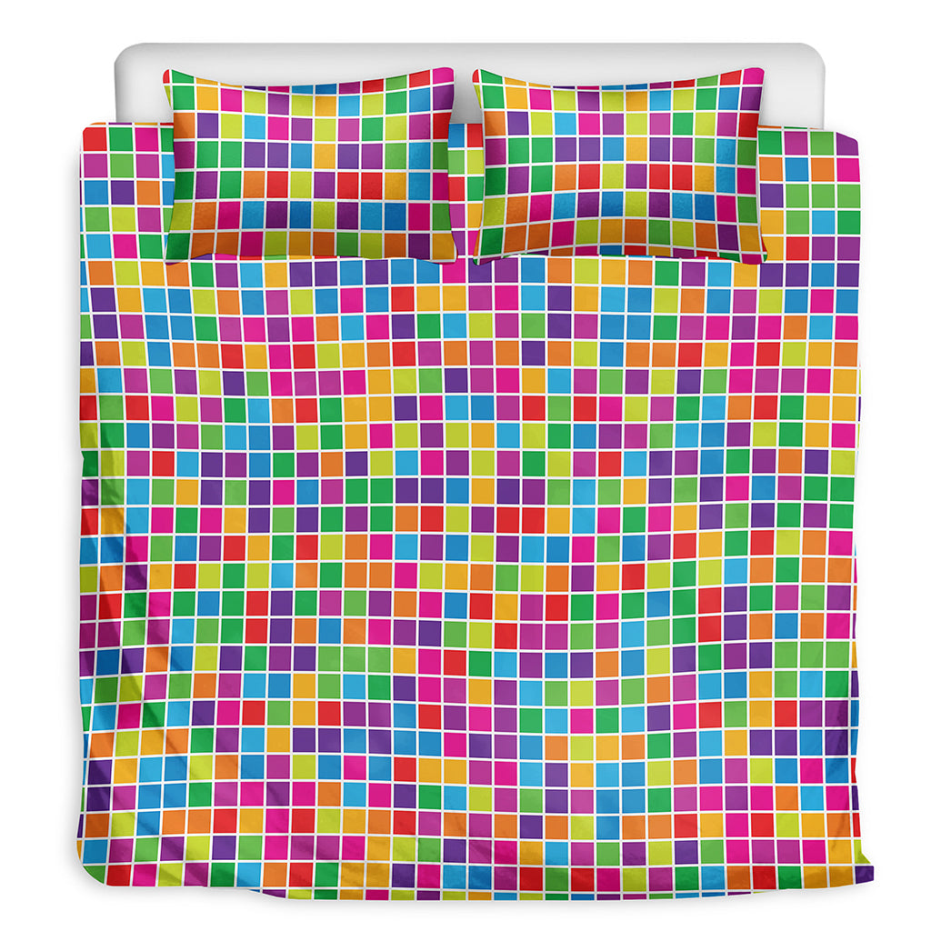 Rainbow Squares Pattern Print Duvet Cover Bedding Set
