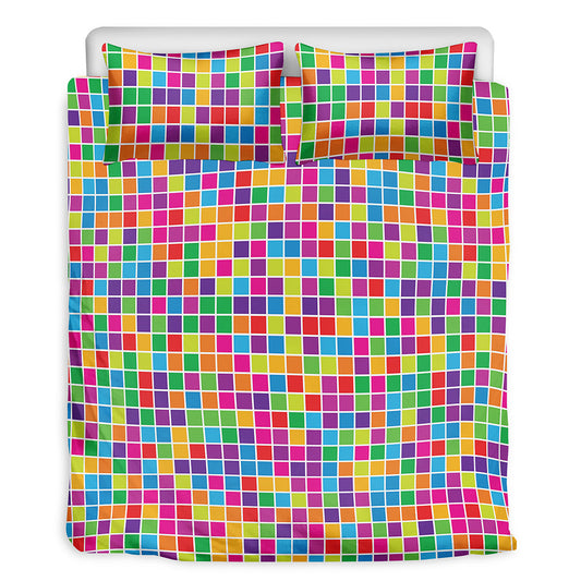 Rainbow Squares Pattern Print Duvet Cover Bedding Set