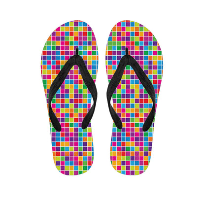 Rainbow Squares Pattern Print Flip Flops