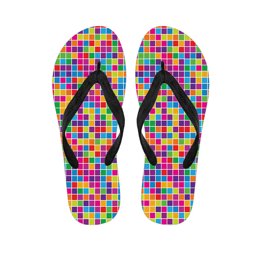 Rainbow Squares Pattern Print Flip Flops