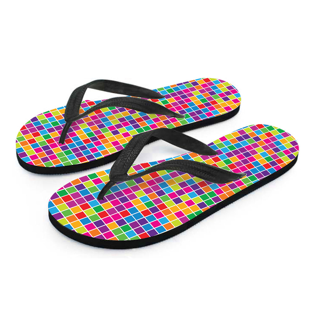 Rainbow Squares Pattern Print Flip Flops