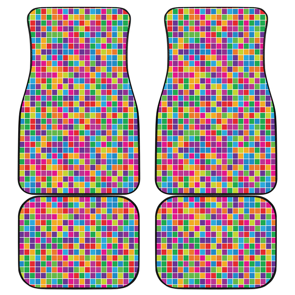 Rainbow Squares Pattern Print Front and Back Car Floor Mats