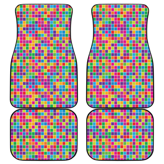 Rainbow Squares Pattern Print Front and Back Car Floor Mats