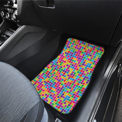 Rainbow Squares Pattern Print Front and Back Car Floor Mats