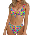 Rainbow Squares Pattern Print Front Bow Tie Bikini