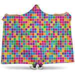 Rainbow Squares Pattern Print Hooded Blanket