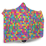 Rainbow Squares Pattern Print Hooded Blanket