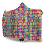 Rainbow Squares Pattern Print Hooded Blanket