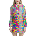 Rainbow Squares Pattern Print Pullover Hoodie Dress