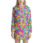 Rainbow Squares Pattern Print Hoodie Dress