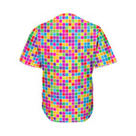 Rainbow Squares Pattern Print Men's Baseball Jersey