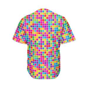 Rainbow Squares Pattern Print Men's Baseball Jersey