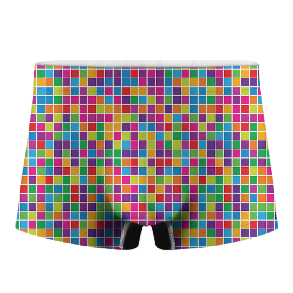 Rainbow Squares Pattern Print Men's Boxer Briefs