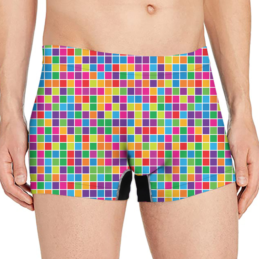 Rainbow Squares Pattern Print Men's Boxer Briefs