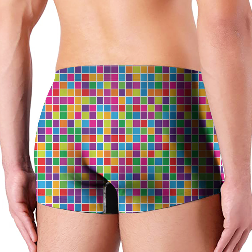Rainbow Squares Pattern Print Men's Boxer Briefs