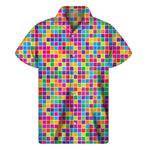 Rainbow Squares Pattern Print Men's Short Sleeve Shirt