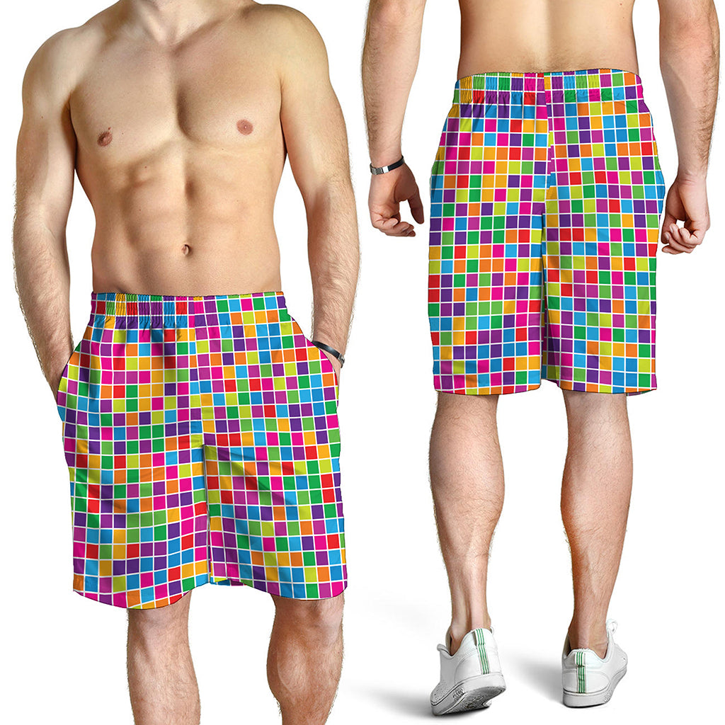 Rainbow Squares Pattern Print Men's Shorts