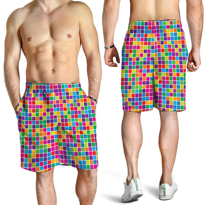 Rainbow Squares Pattern Print Men's Shorts