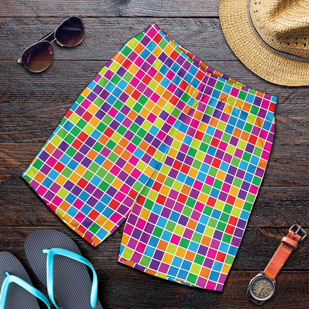Rainbow Squares Pattern Print Men's Shorts