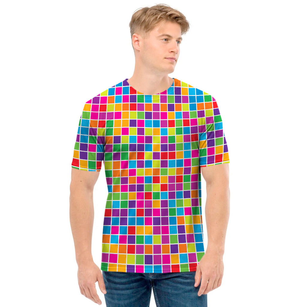 Rainbow Squares Pattern Print Men's T-Shirt