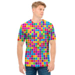 Rainbow Squares Pattern Print Men's T-Shirt