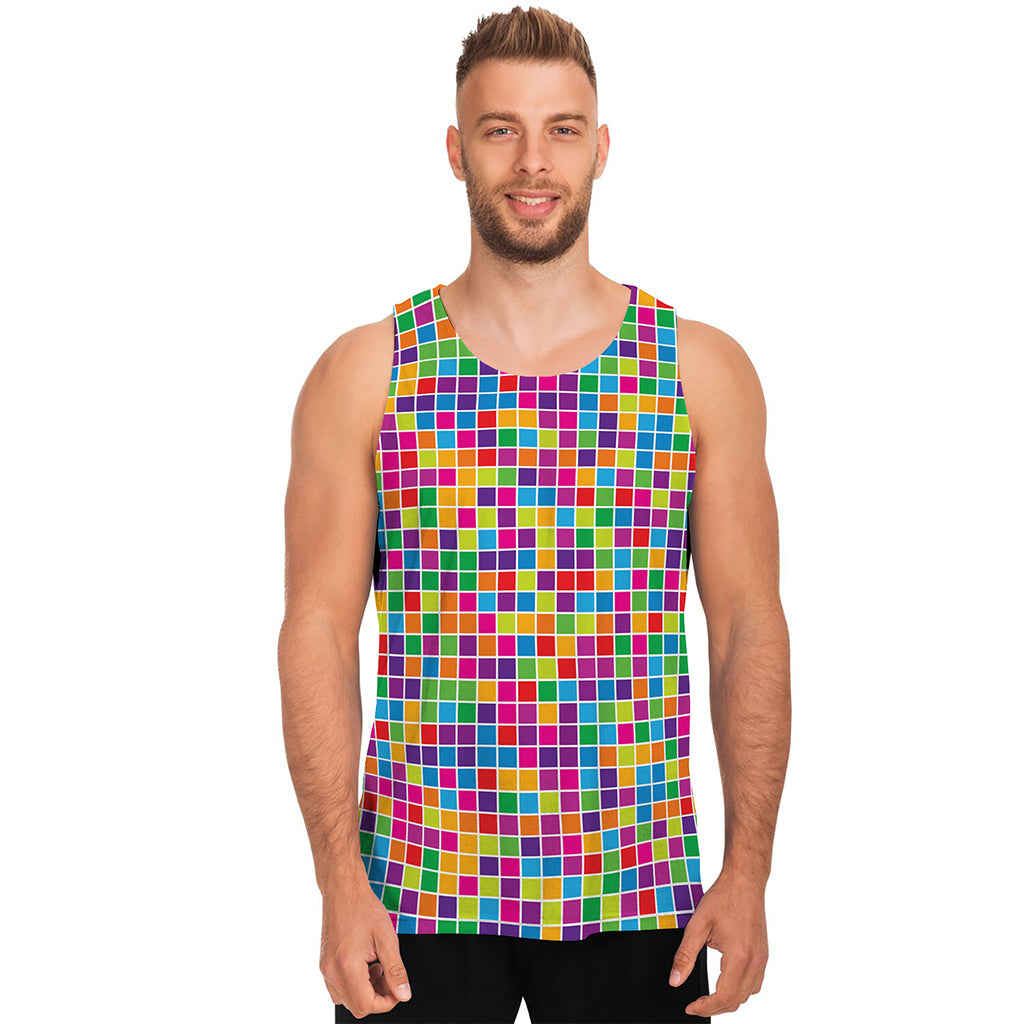 Rainbow Squares Pattern Print Men's Tank Top