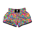 Rainbow Squares Pattern Print Muay Thai Boxing Shorts