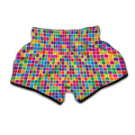 Rainbow Squares Pattern Print Muay Thai Boxing Shorts