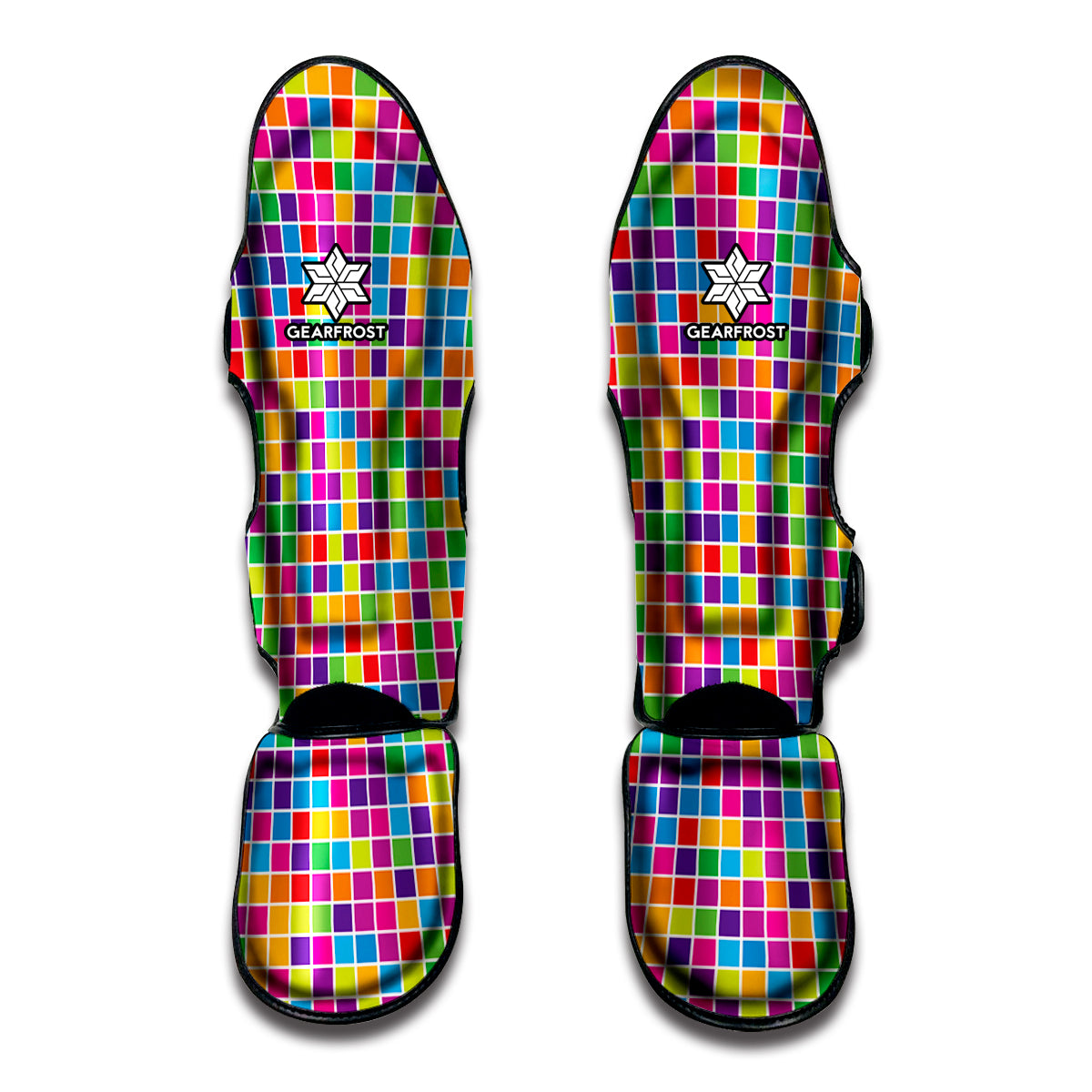 Rainbow Squares Pattern Print Muay Thai Shin Guard