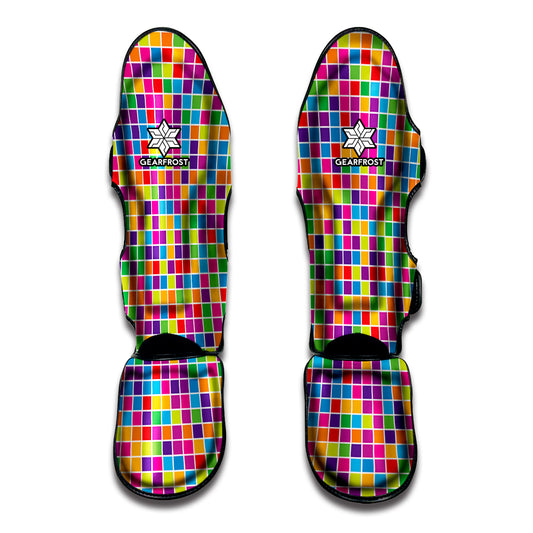 Rainbow Squares Pattern Print Muay Thai Shin Guard