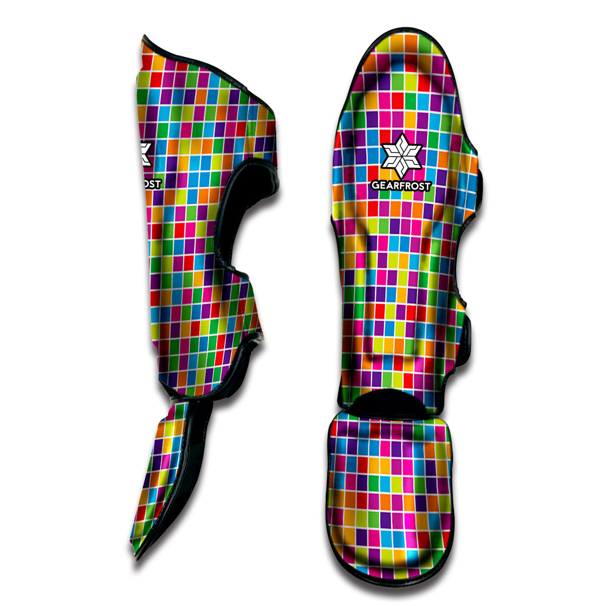 Rainbow Squares Pattern Print Muay Thai Shin Guard