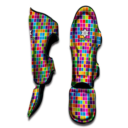 Rainbow Squares Pattern Print Muay Thai Shin Guard