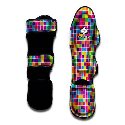 Rainbow Squares Pattern Print Muay Thai Shin Guard