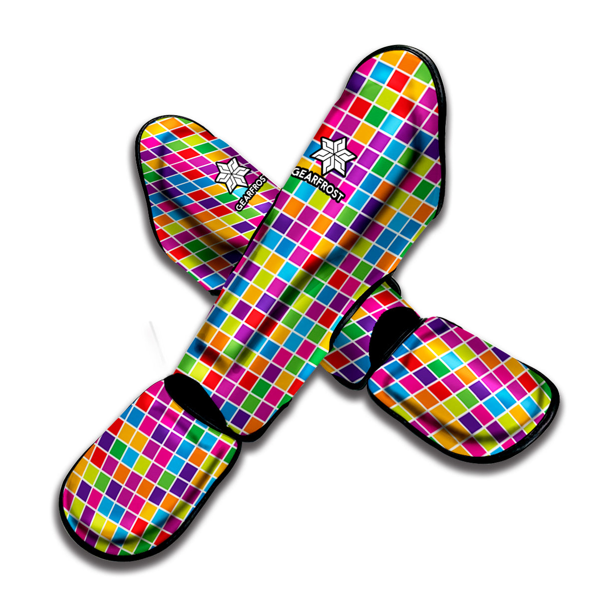 Rainbow Squares Pattern Print Muay Thai Shin Guard